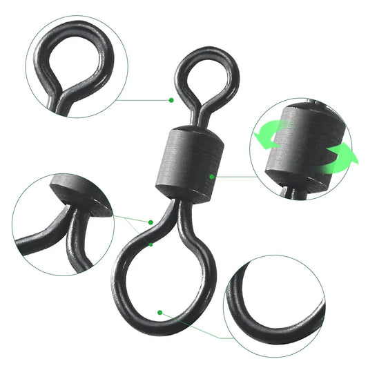 100pcs Carp Fishing Swivel Big Eye Rolling Swivels Matt Black Carp Quick Change Connector Fishing Hooks Lure Accessories
