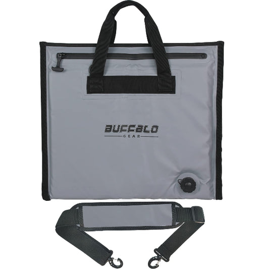 Gray bag with black handle and strap, featuring 'Buffalo Gear' branding on a white background.