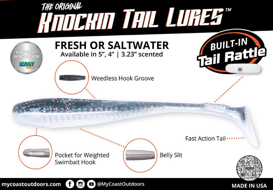 Knockin Tail Lure Pearl 6pk — Built-In Tail Rattle | 4 in & 5 in