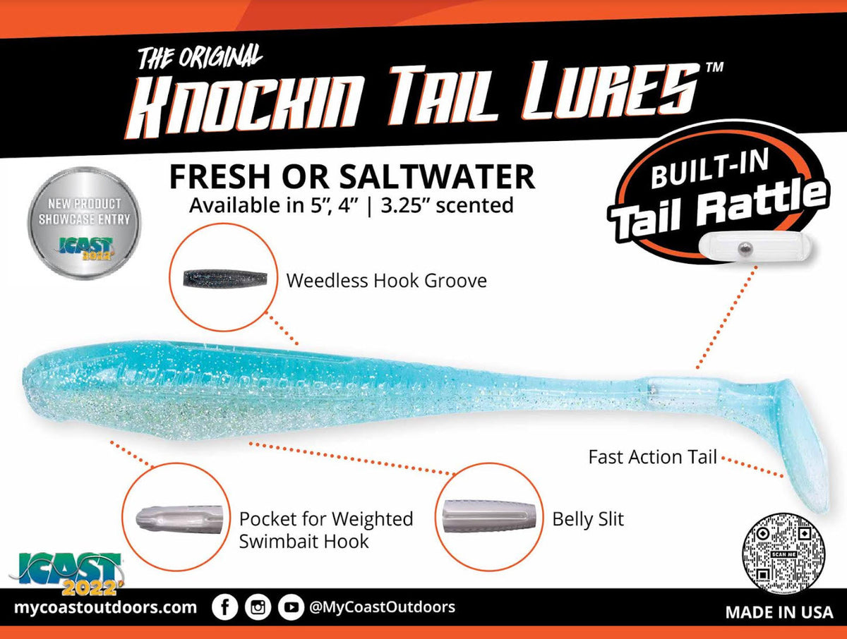 Knockin Tail Lure 5in Dinero 6pk — Built-In Tail Rattle | Larger Louder Rattle