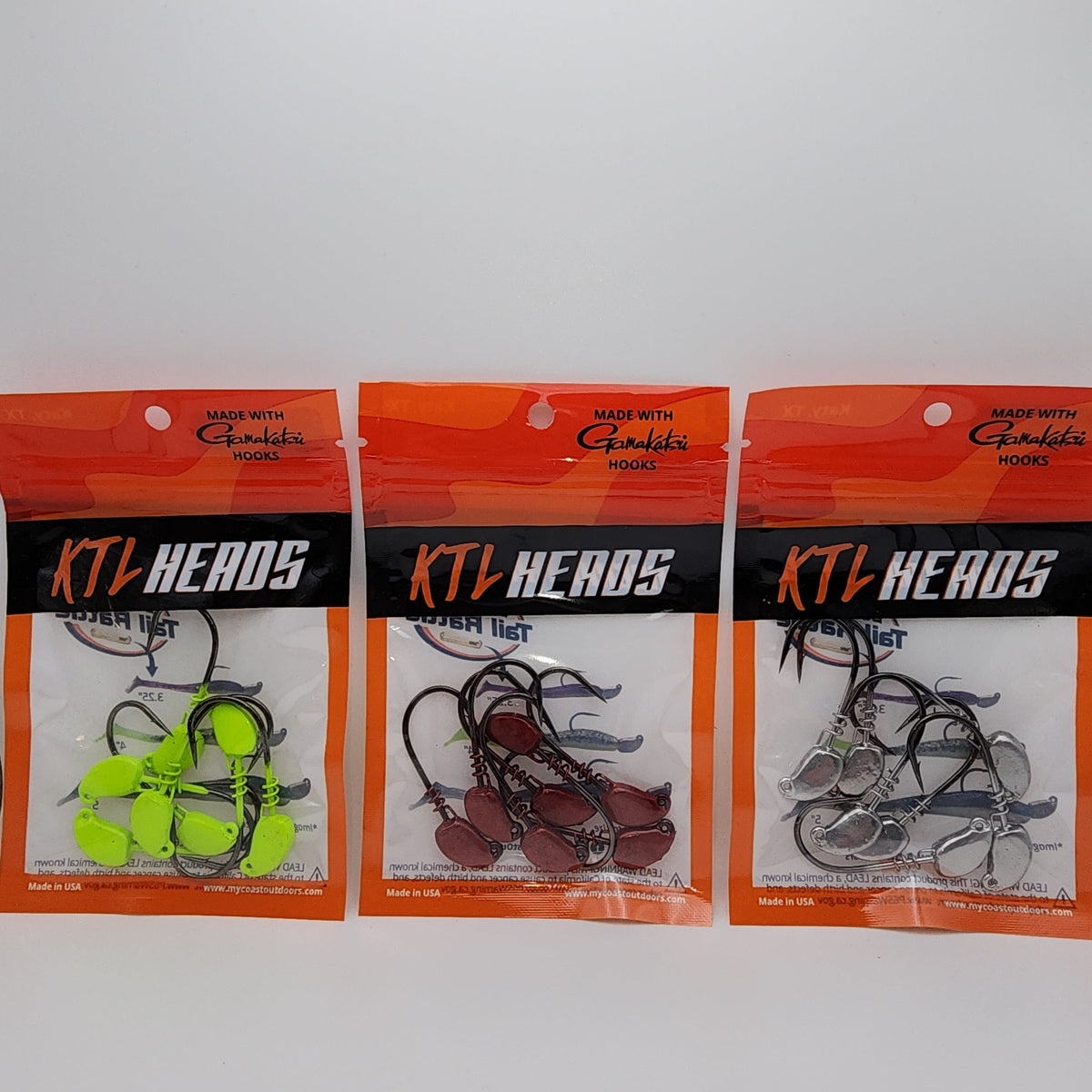 KTL Jigheads 7-Pack — Gamakatsu Heavy Wire Wide-Gap Hooks | Designed for Knockin Tail Lures | 3/0 & 4/0 | 1/16, 1/8 & 1/4 oz | Silver, Red & Chartreuse