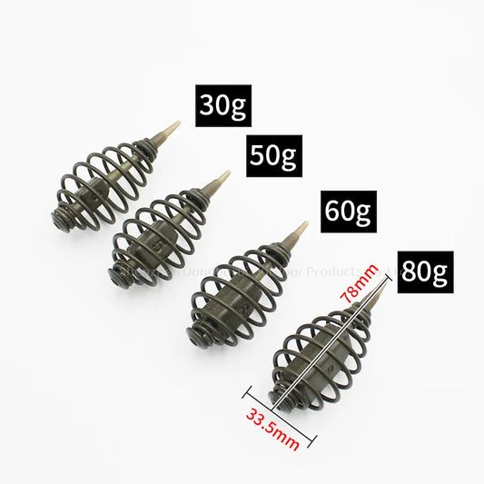 1PC Carp Fishing Accessories Spiral Feeder 30g/50g/60g/80g Fit With QC Swivel Size 8 For Method Feeder Fishing Equipment