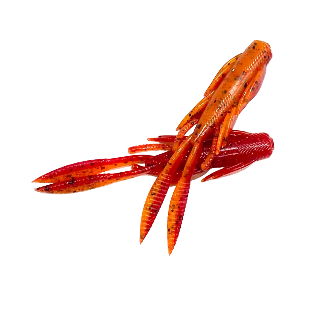 Orange and red fishing lure on a white background