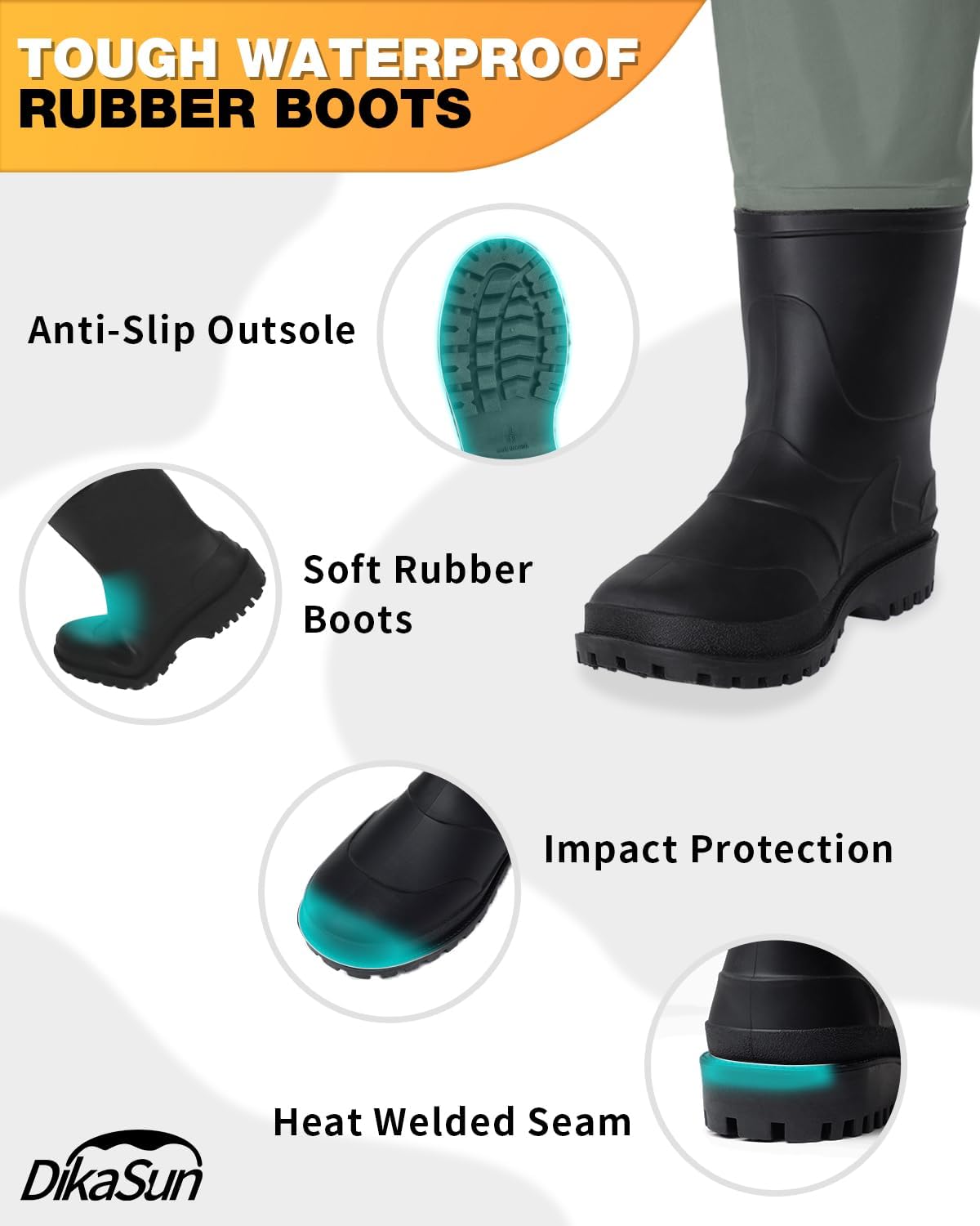 DikaSun Bootfoot Chest Waders with Boots Grey