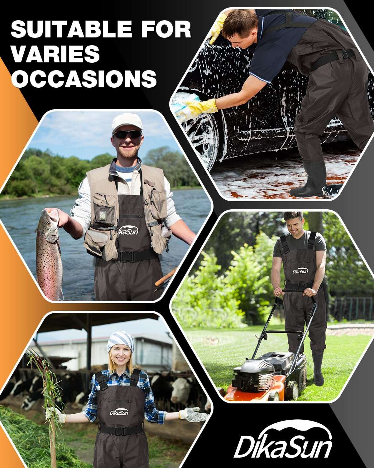 DikaSun Bootfoot Chest Waders with Boots Brown