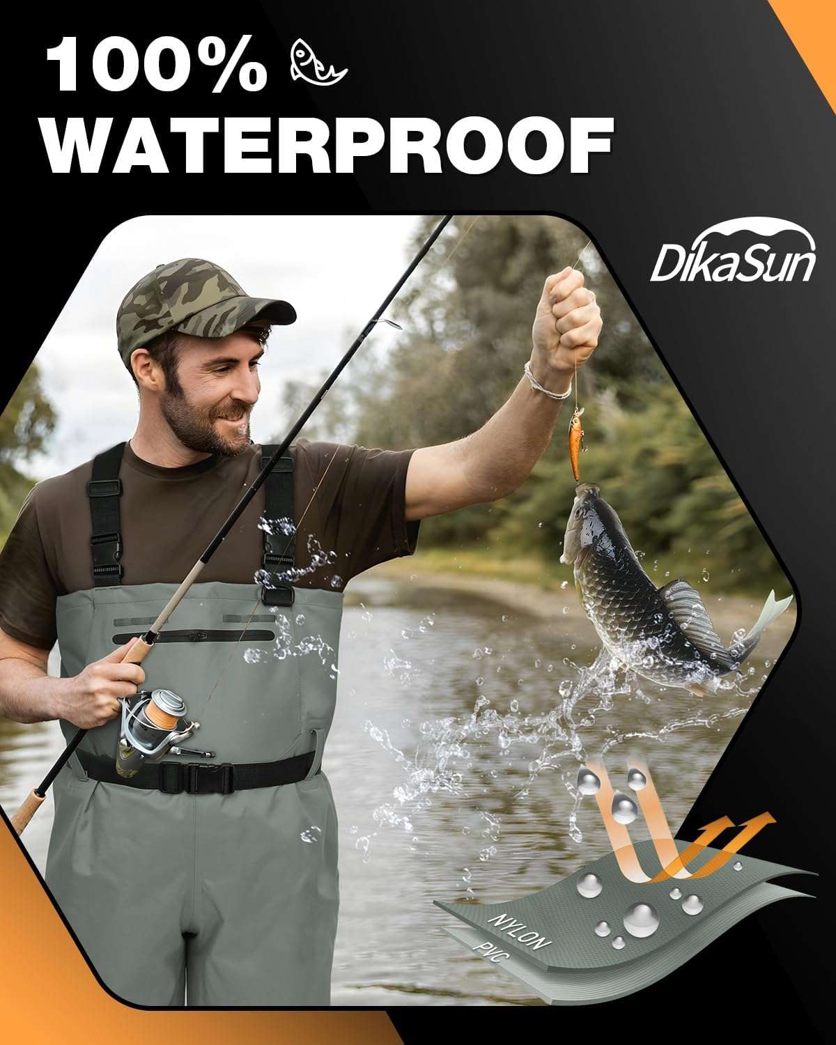 DikaSun Bootfoot Chest Waders with Boots Grey