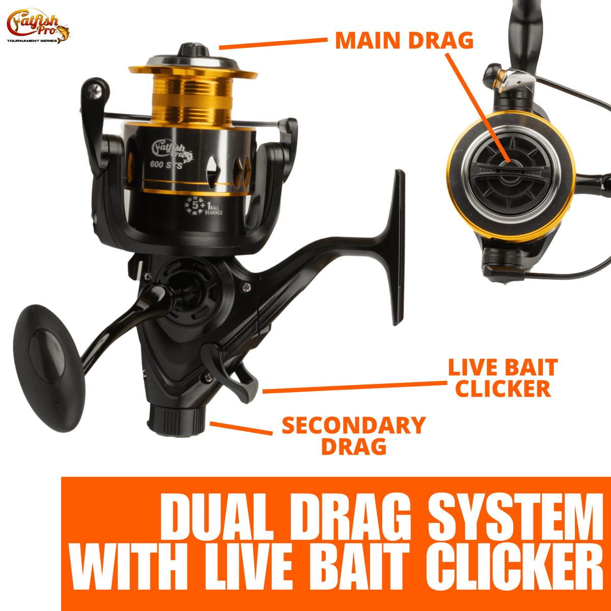 Catfish Pro 600STS Spinning Reel | Live Liner & Clicker