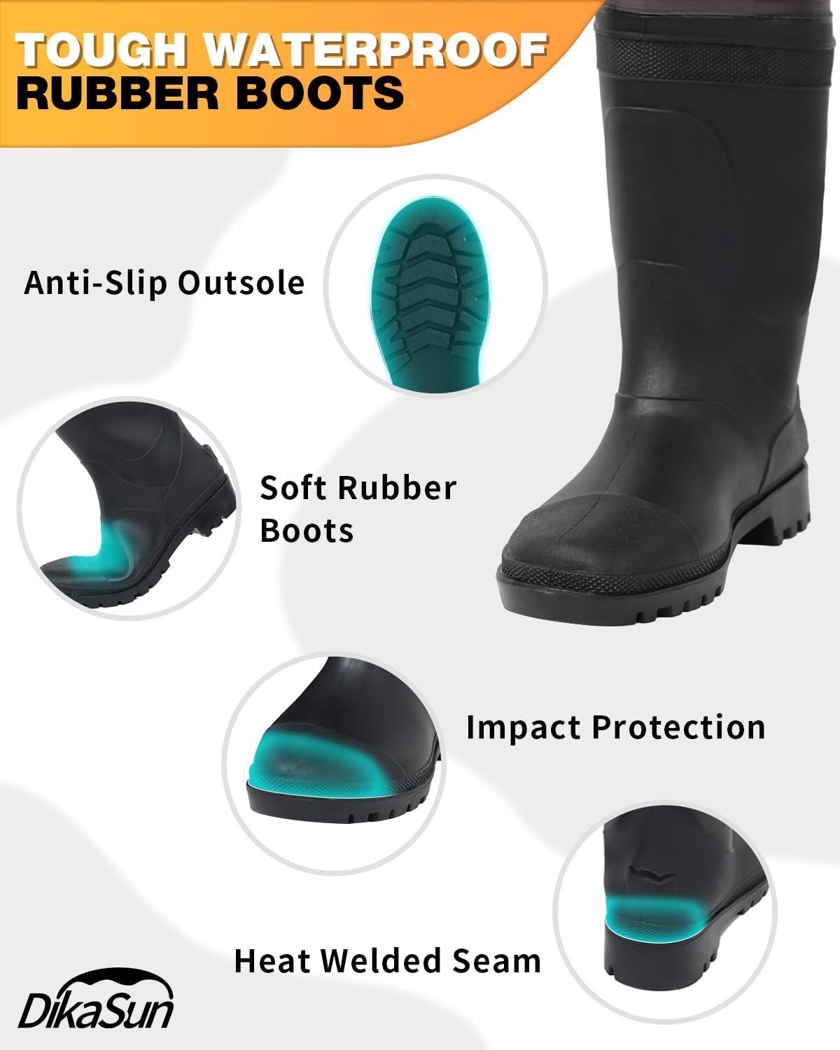 DikaSun Bootfoot Chest Waders with Boots Brown