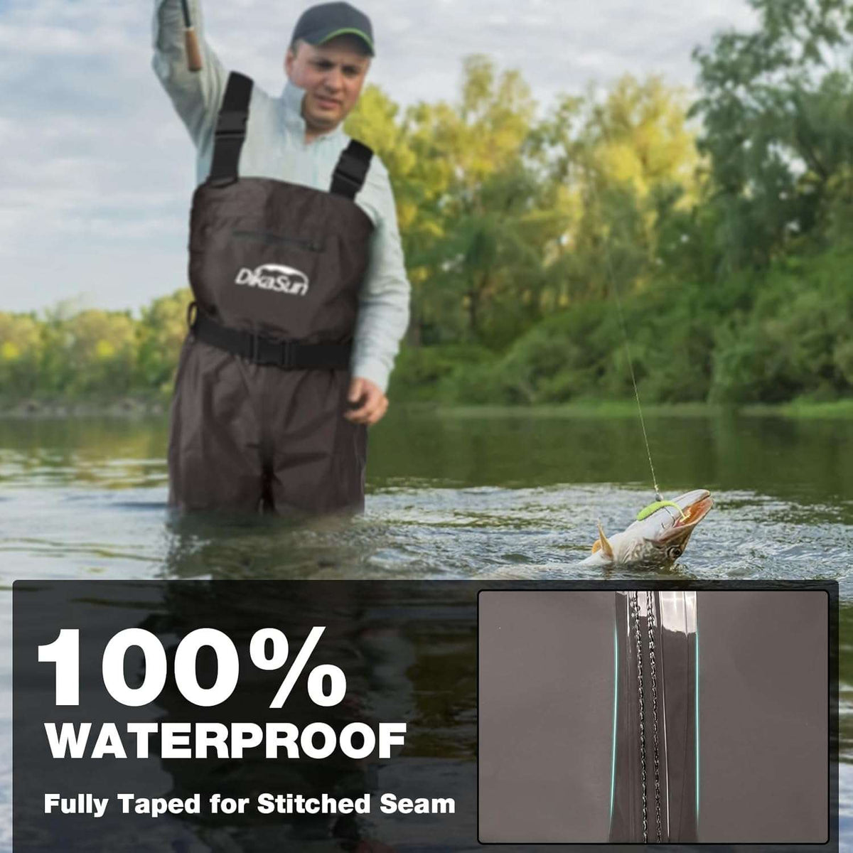 DikaSun Bootfoot Chest Waders with Boots Brown