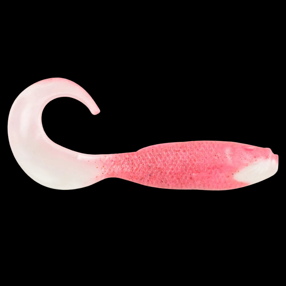 Pink and white fishing lure on a white background
