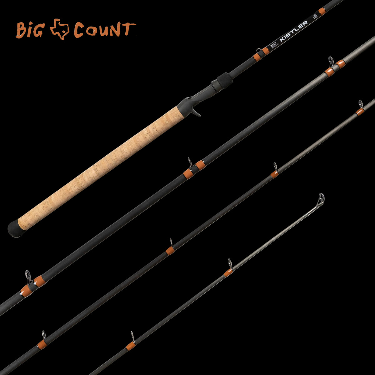 Fishing rods with 'Big Country' branding on a white background