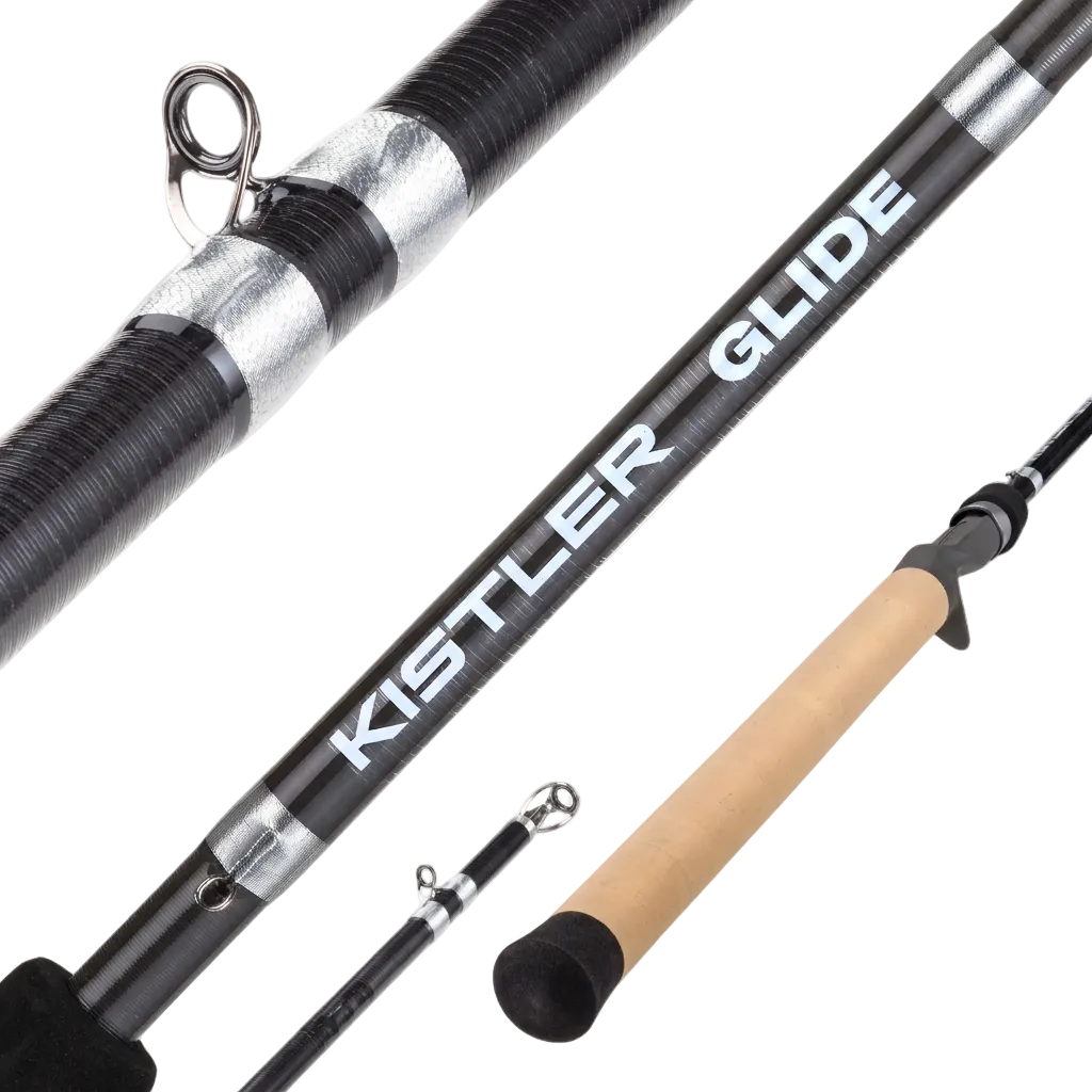 Kistler Glide fishing rod with American flag label on a white background