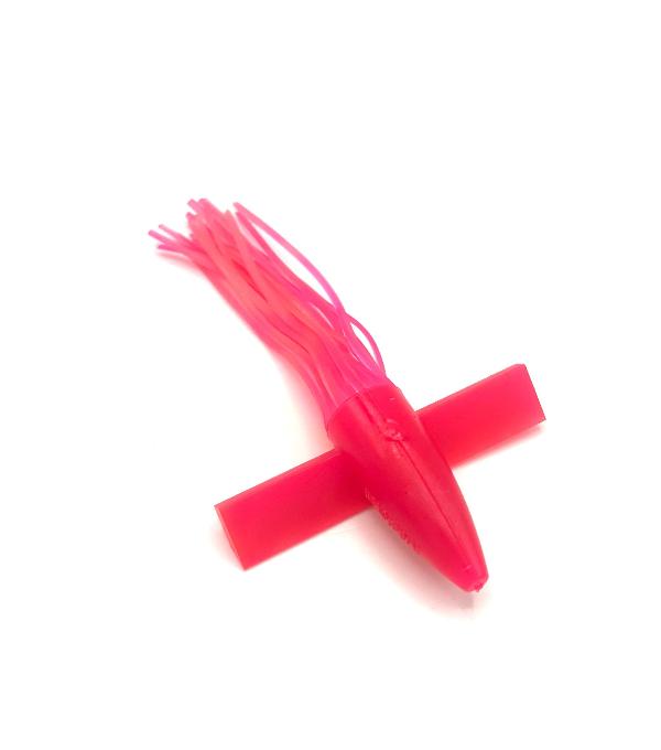 Red squid fishing lure on a white background
