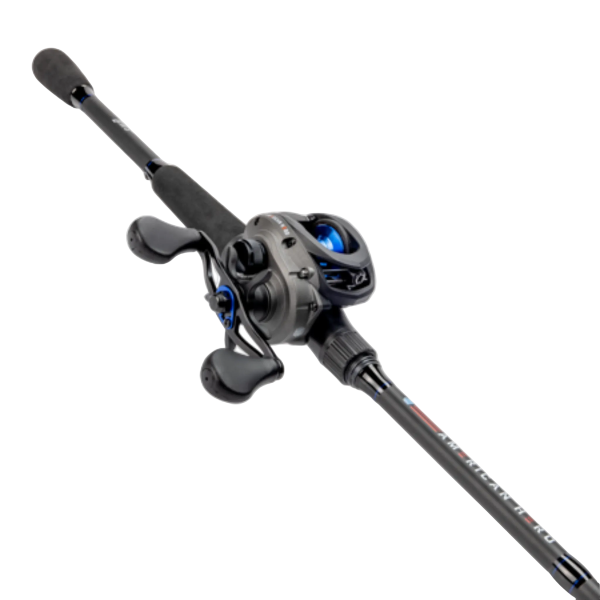 Fishing rod and reel combo on a white background