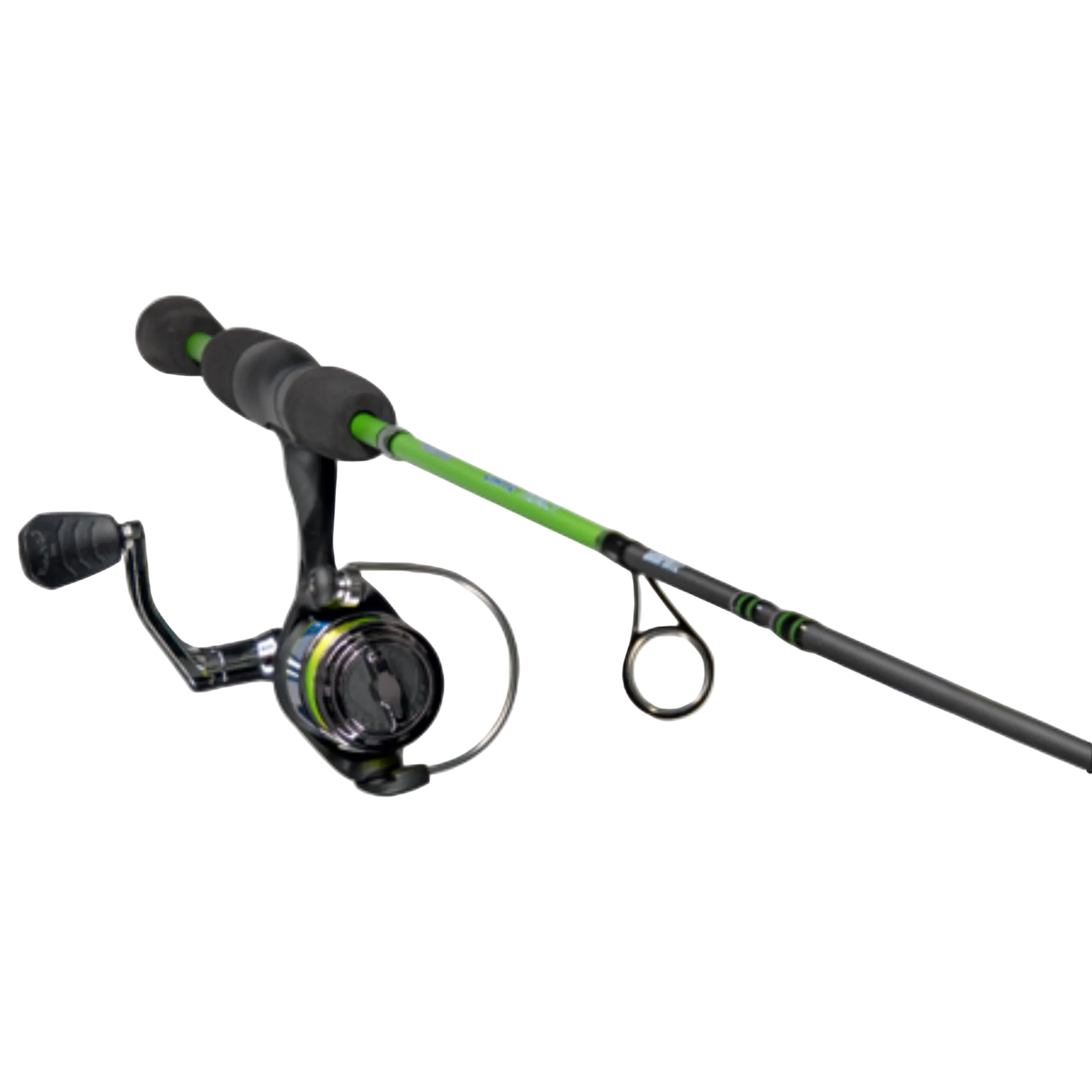 Fishing rod and reel set on a white background