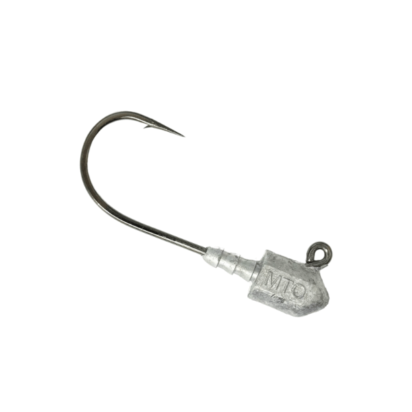 Metallic fishing lure with a hook on a white background