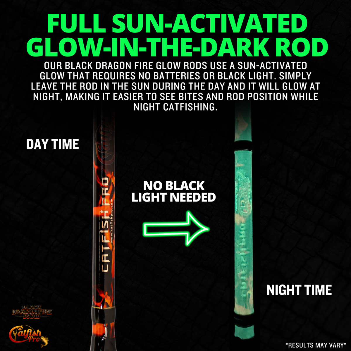 Catfish Pro Black Dragon Fire Spinning Glow Rod | 7'6"