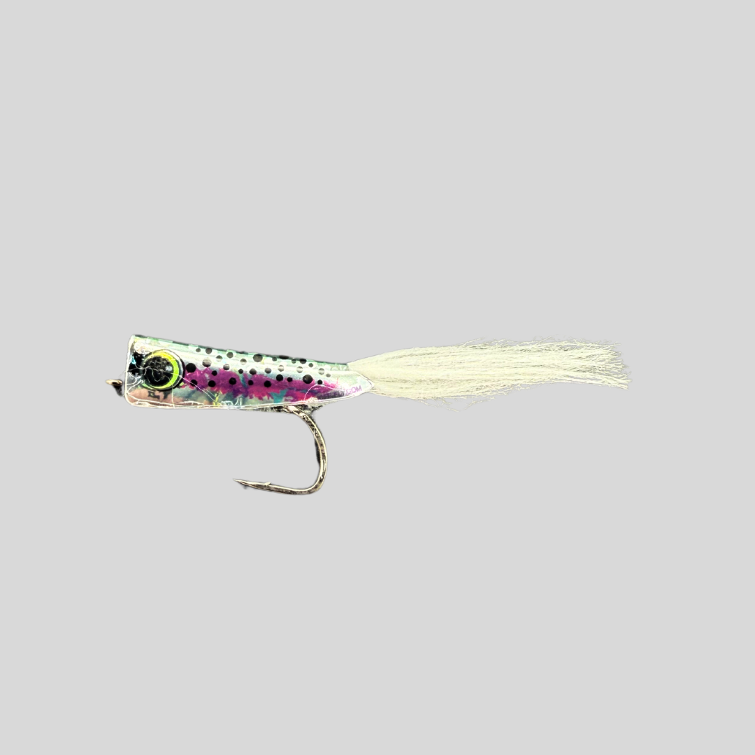 Spratz Baby Trout Streamer | 2-Inch Smolt Imitation | Printed-Foil Foam Body | Horizontal Slow Sink | #4 Kona XSS Hook | Brown & Rainbow | Trout, Bass, Stripers & Dock Lights | Flymen