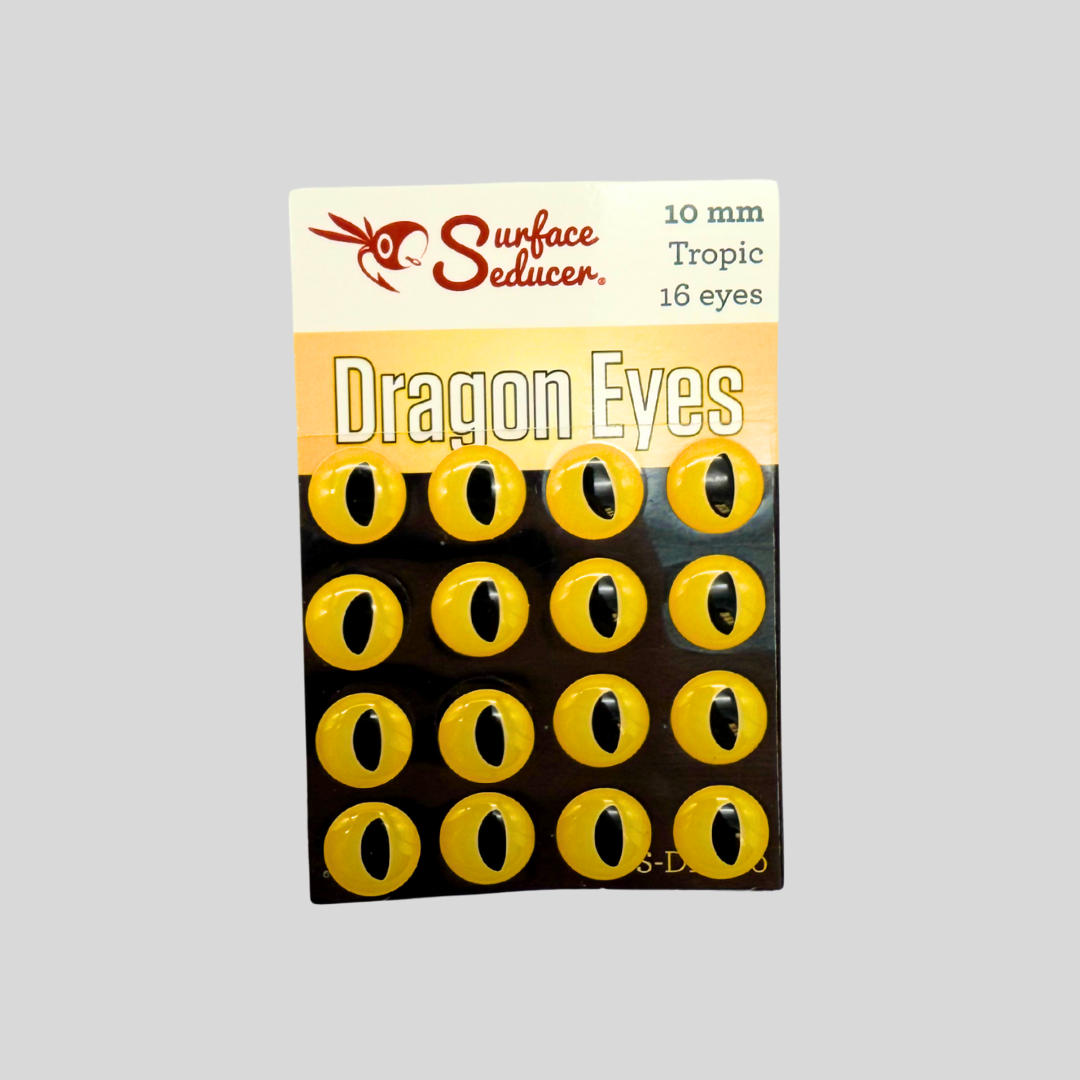 Surface Seducer Dragon Eyes | Fly Tying Eyes | 7 Sizes 3mm–10mm | 4 Colors | 20 Per Pack | Foam Poppers & Streamer Flies | Double Barrel & Fish-Skull Compatible | Flymen