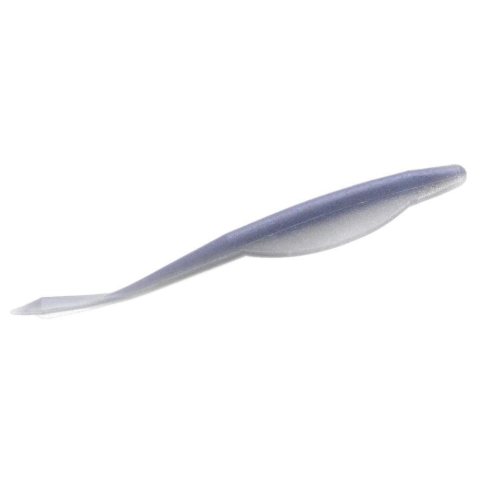 A translucent pro blue soft plastic fishing lure with a slender body.