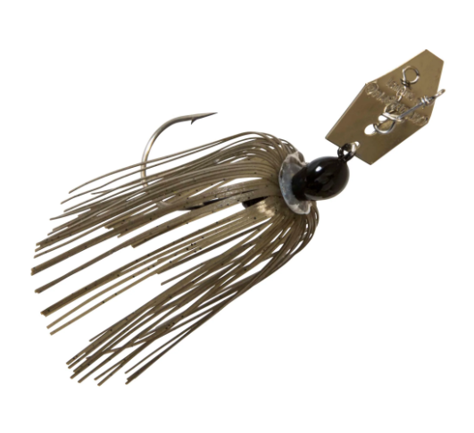 A gold-colored metal jig fishing lure with a black bead, a silver treble hook, and a skirt made of fine gold-colored strands, shown against a plain white background.