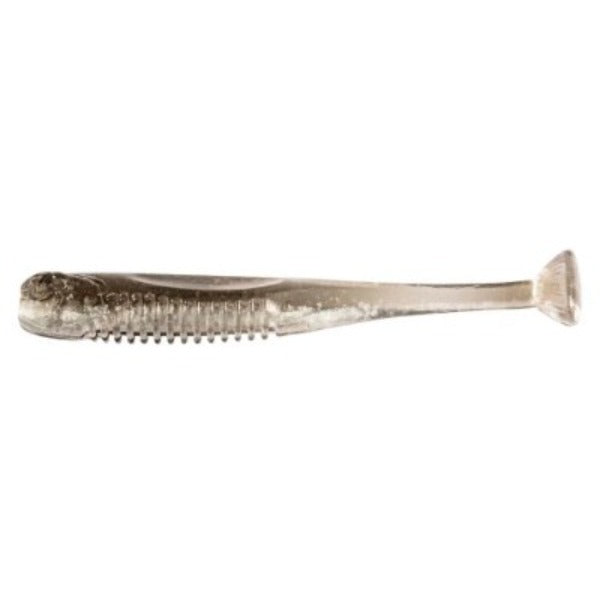 A translucent silicone fishing lure shaped like a small fish, shown horizontally against a plain white background.