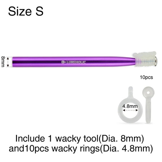 LUREHOLIC 8mm 12mm Wacky Tool with 10 Wacky Rings for Worm Wacky Rig Neko Rig Bass Lure Fishing Wacky Rings