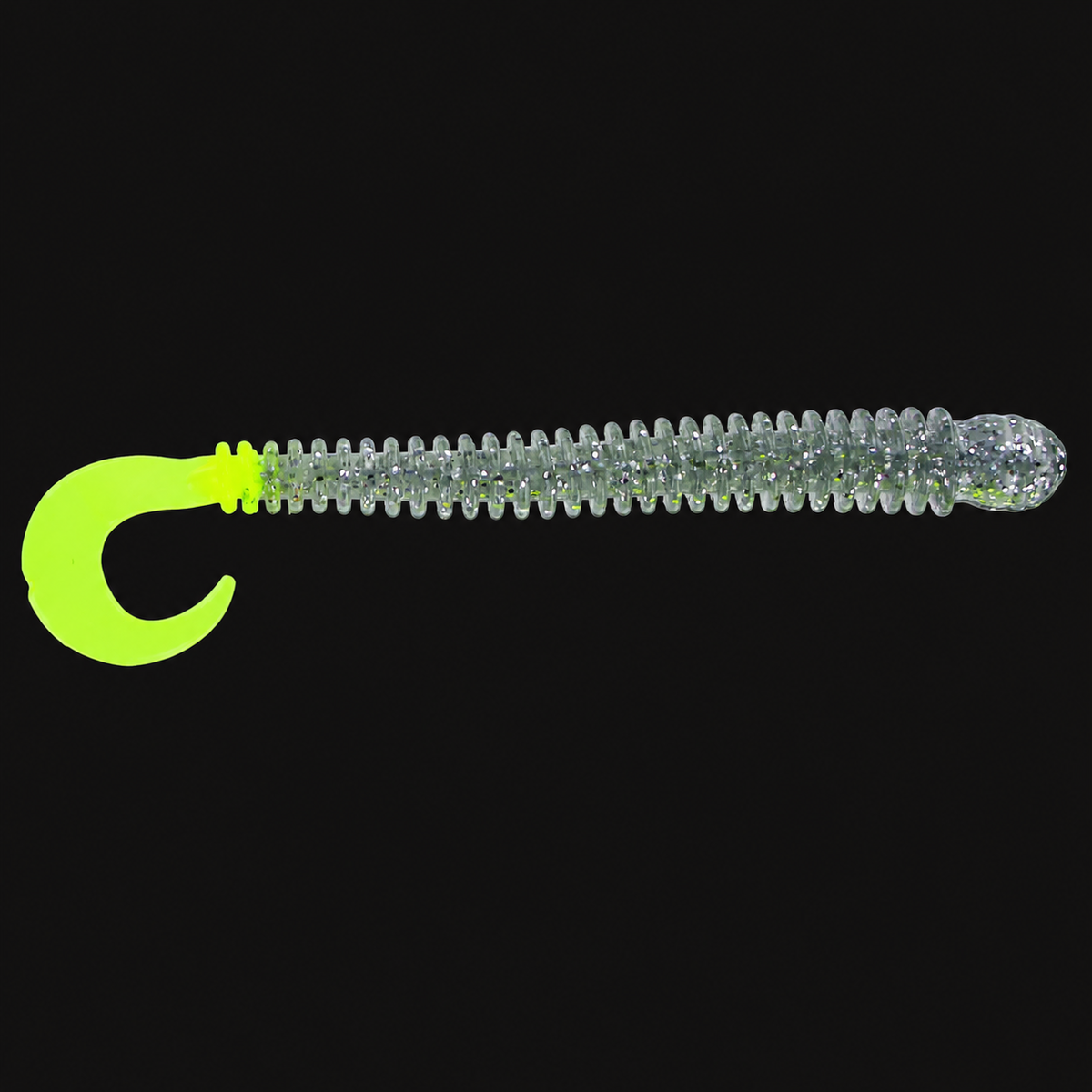 Big Bite Baits 4-inch Ring Disc Worm in Clear Sparkle / Chartreuse Tail
