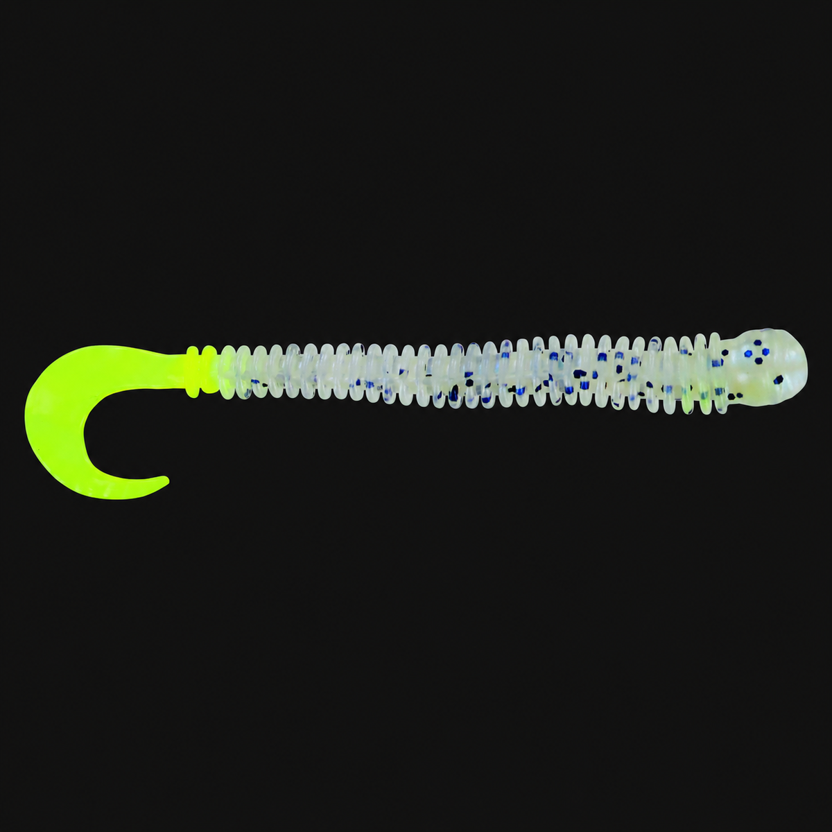 Big Bite Baits 4-inch Ring Disc Worm in Blue Pearl Salt & Pepper / Chartreuse Tail
