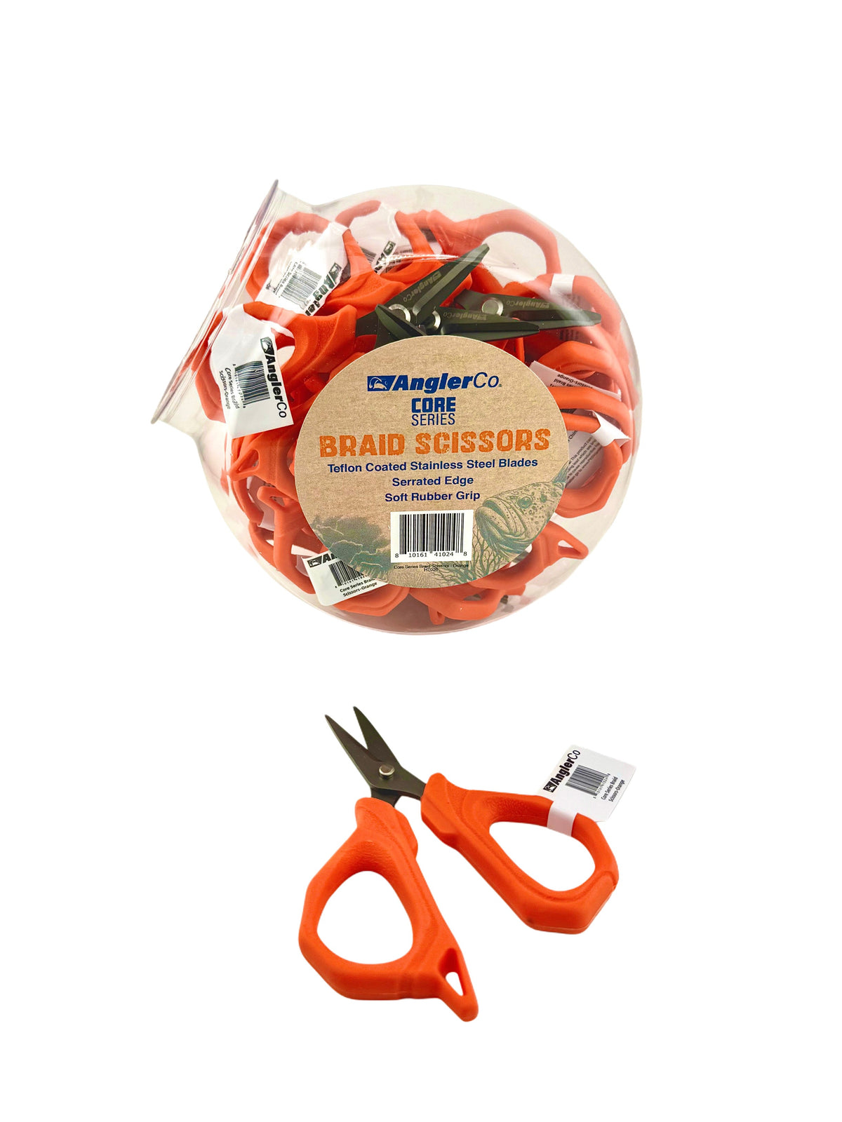 AnglerCo Core Series Braid Scissors | Teflon-Coated Stainless | Serrated Braid Edge | Saltwater