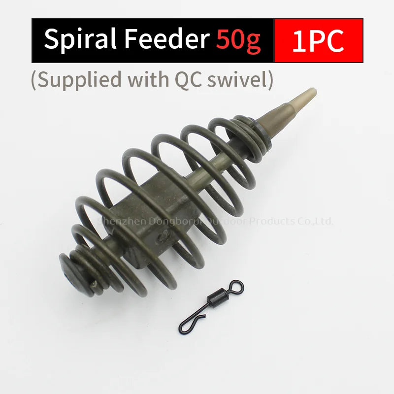 1PC Carp Fishing Accessories Spiral Feeder 30g/50g/60g/80g Fit With QC Swivel Size 8 For Method Feeder Fishing Equipment