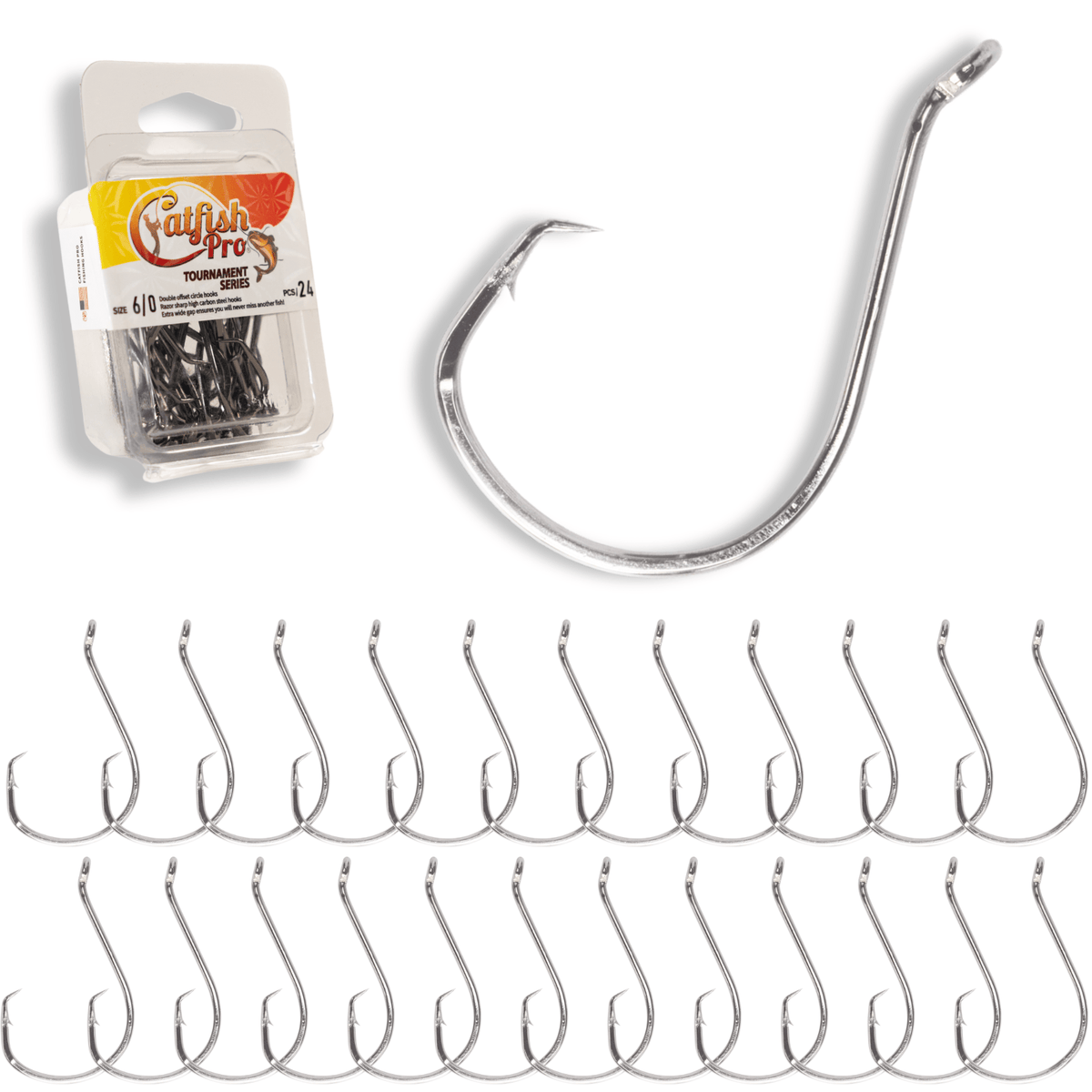 Catfish Pro Double Offset Circle Hooks 6/0 Value Pack 24-Count