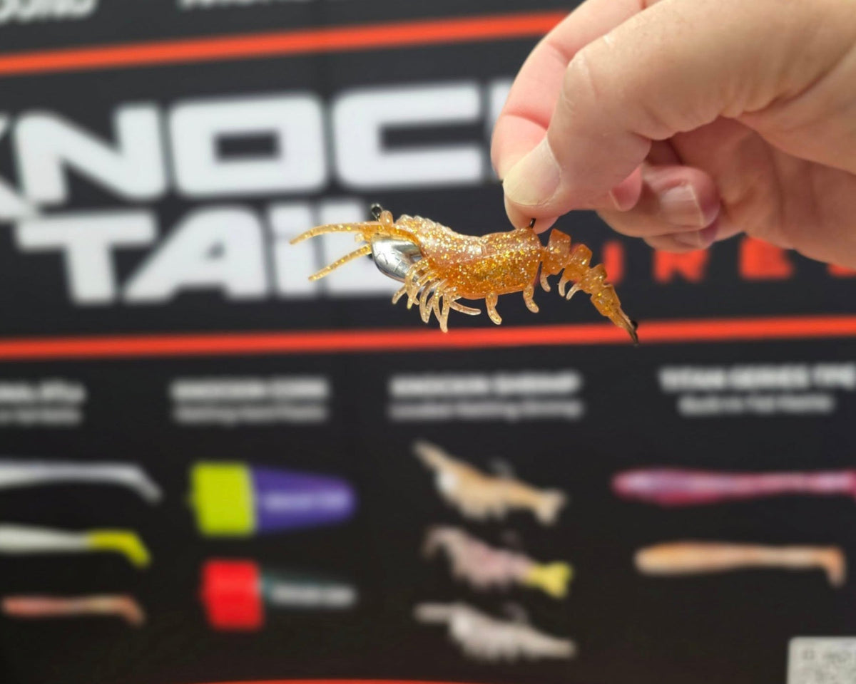 Knockin Shrimp Cracklin With Built-In Tail Rattle — 3 in | 1/8 oz & 1/4 oz | 2-Pack