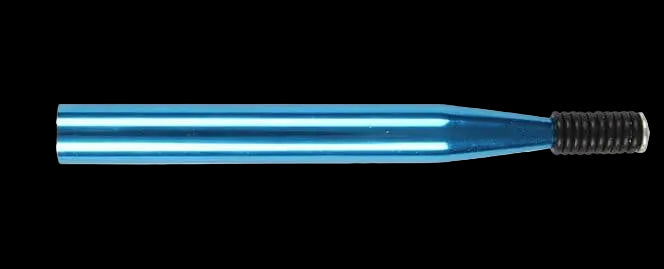 A metallic blue anodized aluminum shaft with a black threaded section and a silver tip, shown horizontally against a plain white background.