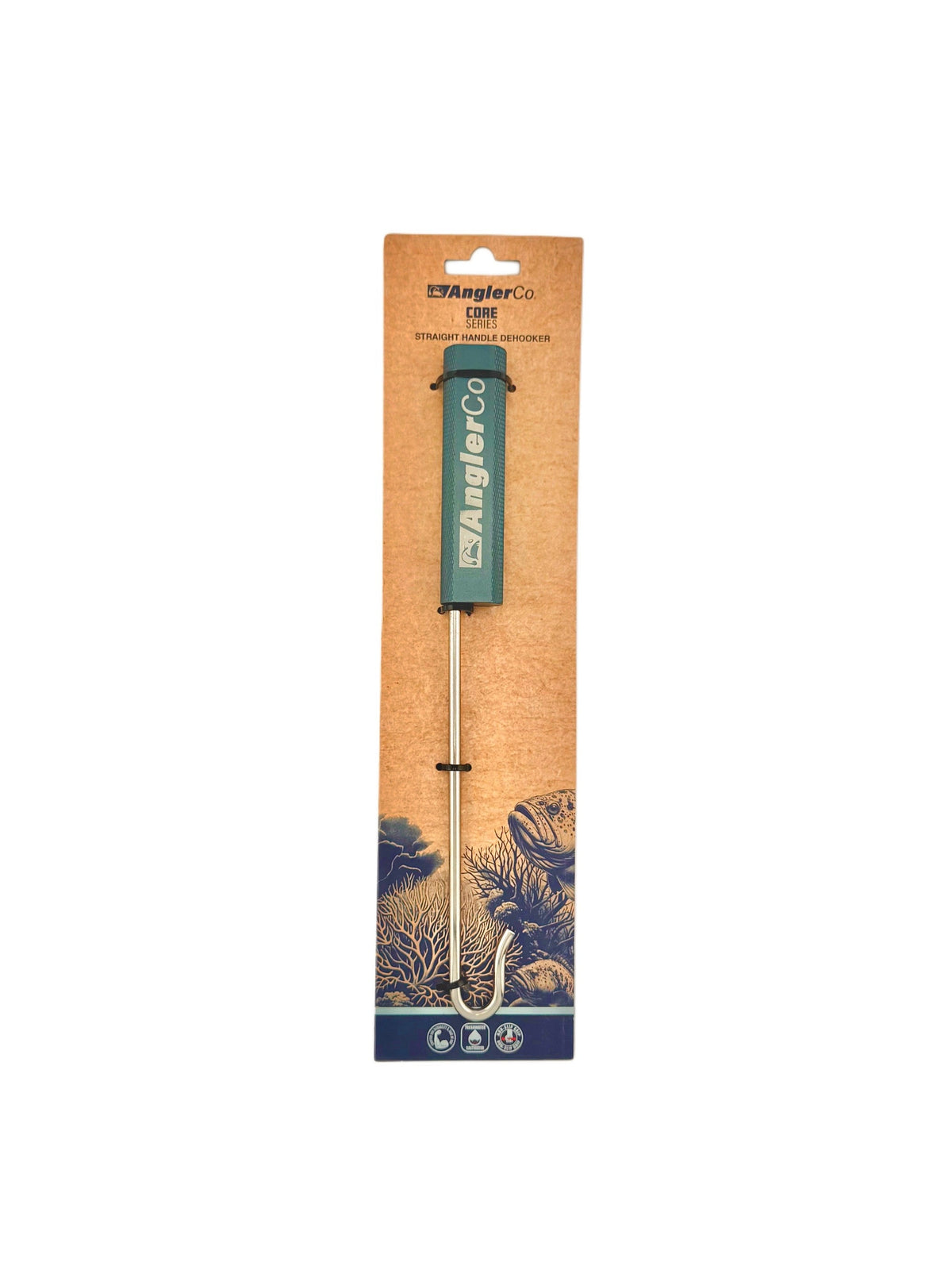AnglerCo Core Series Straight Handle Dehooker | 1/4" 316 SS Shaft | 10.5" | Medium Fish | Saltwater