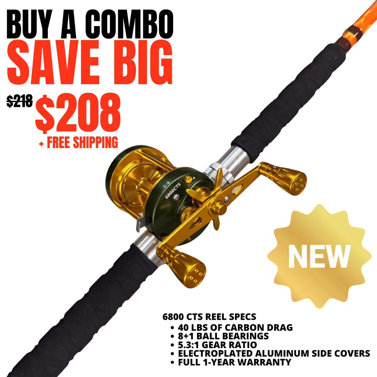 Catfish Pro Orange Dragon Fire Casting Glow Rod | 7'6"