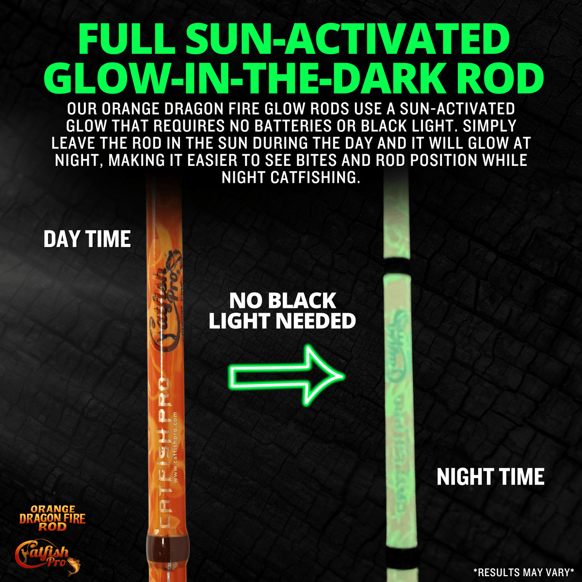 Catfish Pro Orange Dragon Fire Spinning Glow Rod | 7'6"