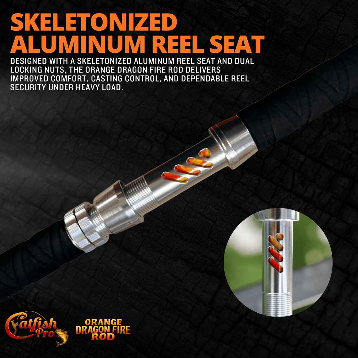 Catfish Pro Orange Dragon Fire Spinning Glow Rod | 7'6"