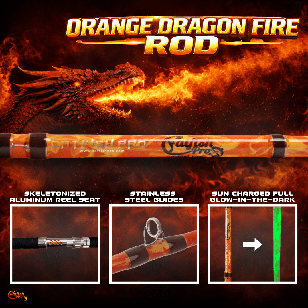Catfish Pro Orange Dragon Fire Spinning Glow Rod | 7'6"