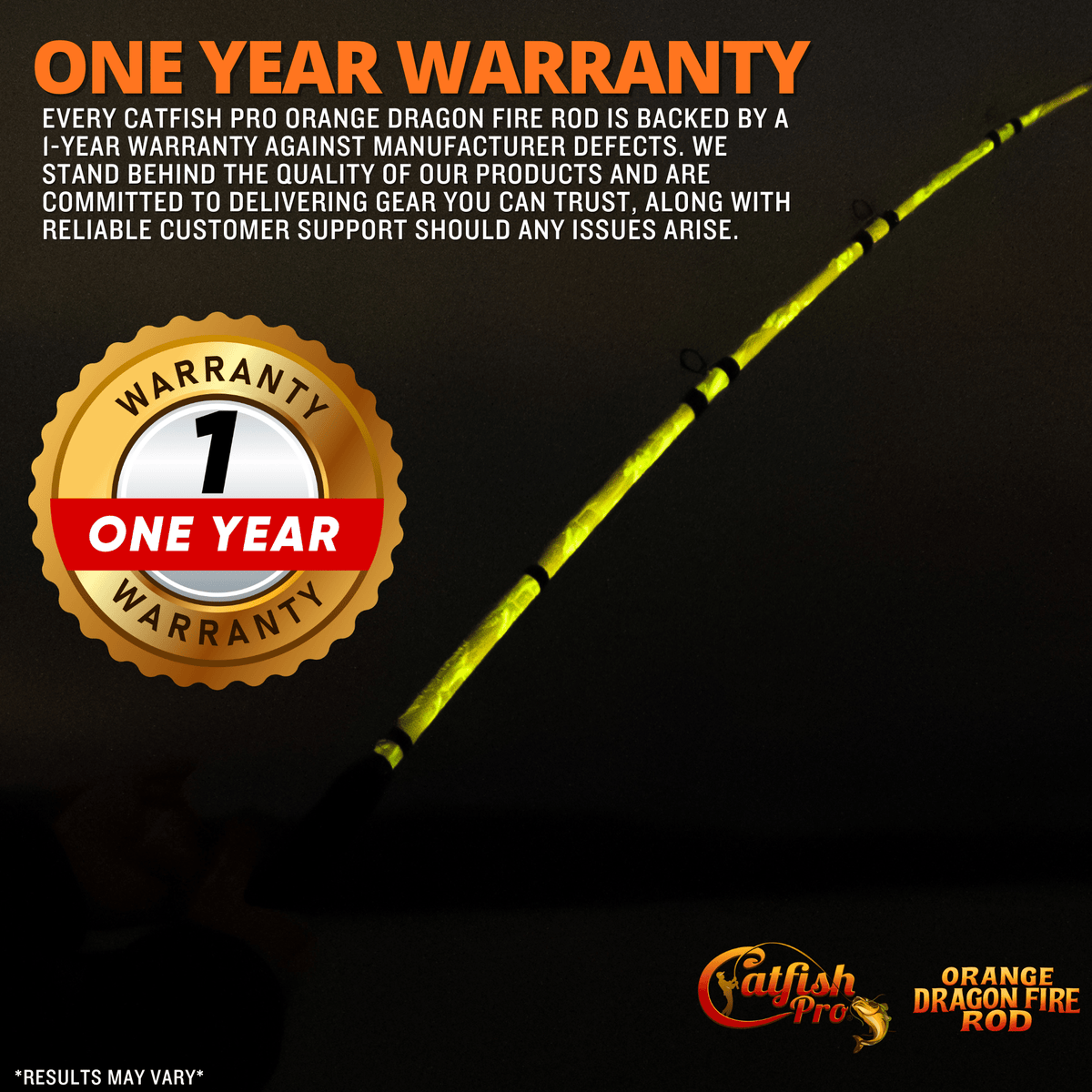 Catfish Pro Orange Dragon Fire Spinning Glow Rod | 7'6"