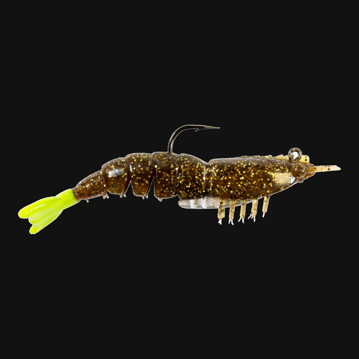 Z-Man EZ ShrimpZ Rigged 3.5-inch shrimp bait in Rootbeer/Chartreuse Tail