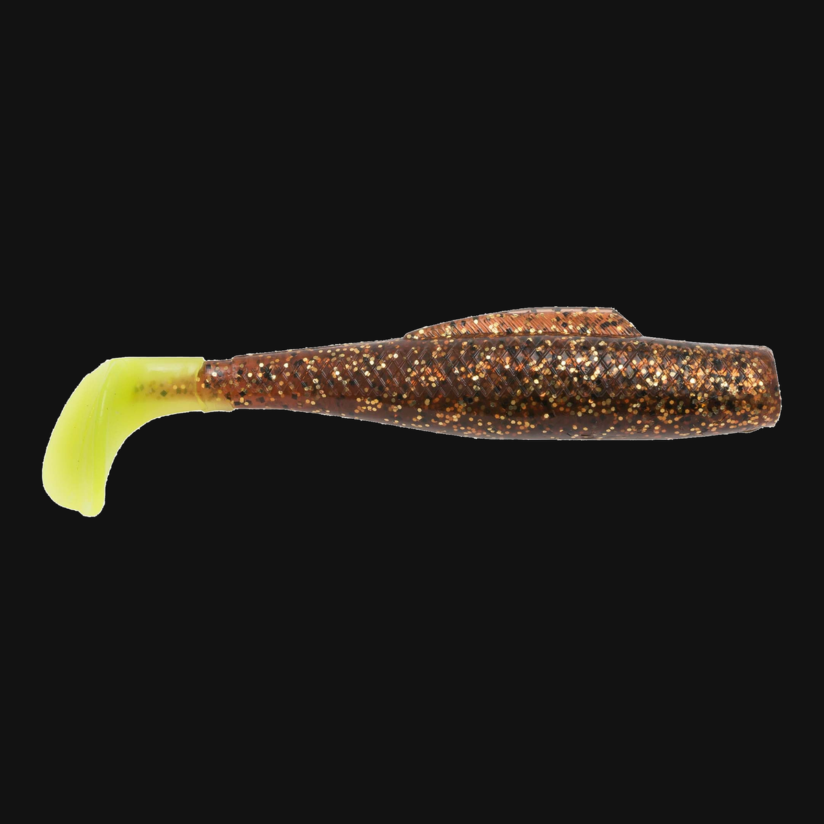 Z-Man MinnowZ in Rootbeer/Chartreuse Tail, paddle tail swimbait