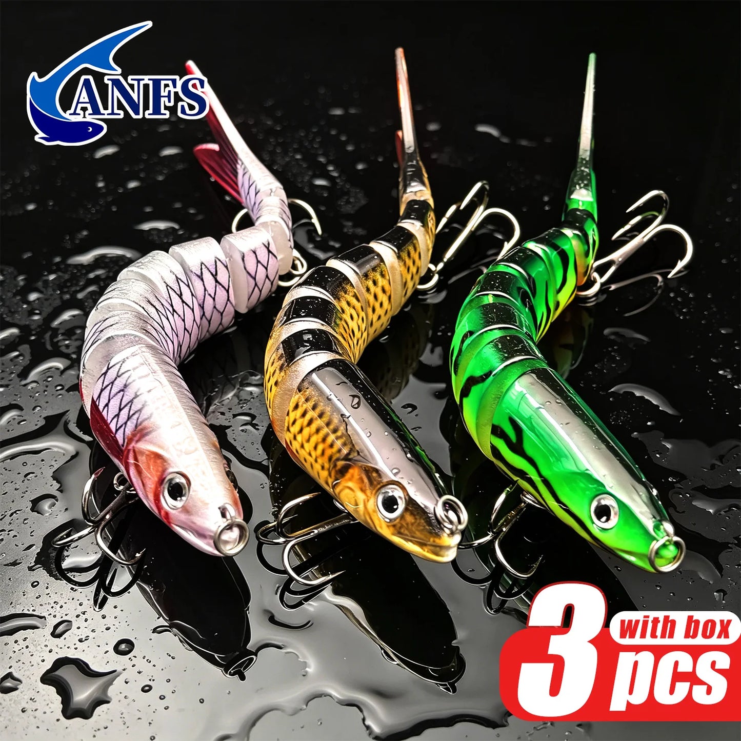 ANFS Realistic Fishing Lure Set of 3pcs, Multi-Jointed Swimbaits Fishing Lures, Lifelike Slow Sinking Artificial Bait for Bass, Trout