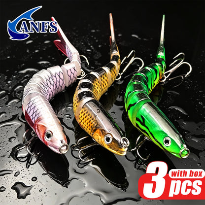 ANFS Realistic Fishing Lure Set of 3pcs, Multi-Jointed Swimbaits Fishing Lures, Lifelike Slow Sinking Artificial Bait for Bass, Trout
