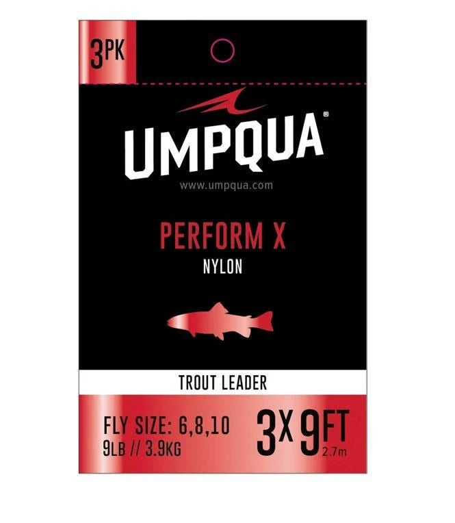 Black and red Umpqua Perform X Nylon Trout Leader 3-pack, 9ft, 9lb.