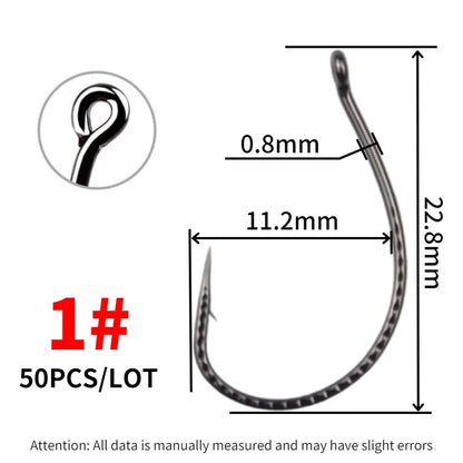 50pcs High Carbon Steel Wacky Hooks – Non-Slip Soft Bait Hook for Worm Lure Fishing, Carp & All Waters Tackle