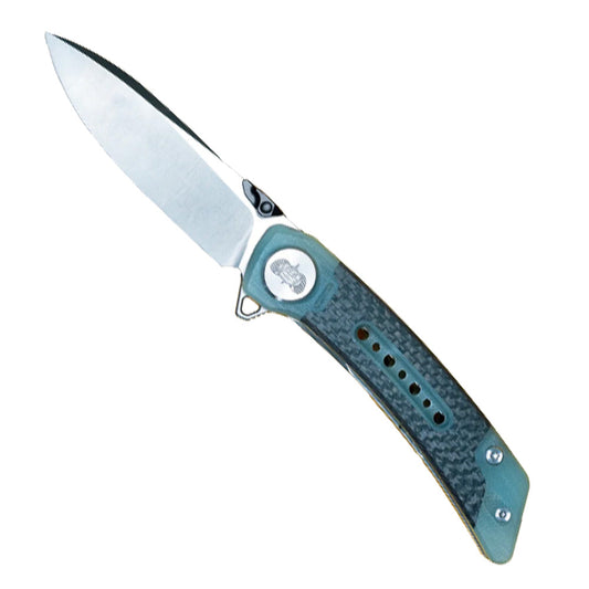 Toadfish EDC Pocket Knife | Sandvik 14C28N Steel | Jade G10 + Carbon Fiber Handle | Drop-Point Flat Grind | Deep-Carry Clip | 3.15" Blade | 7.4" Overall