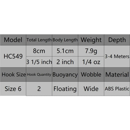 Crankbait Fishing Lure 8g 8cm 3 Meters Depth High End Hooks Wide Wobble with Deep Diving Carp Fishing HC549