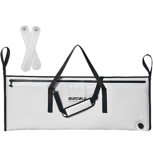 Buffalo Gear 48"x18" Fish Cooler Bag | Waterproof Zipper | 22oz Tarpaulin | 48hr+ Ice | White & Gray