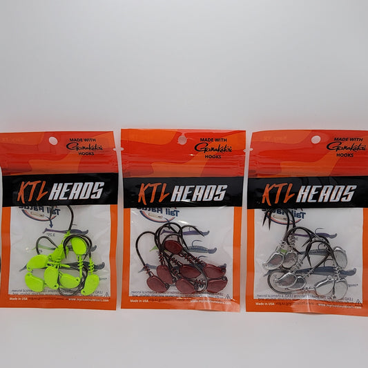 KTL Jigheads 7-Pack — Gamakatsu Heavy Wire Wide-Gap Hooks | Designed for Knockin Tail Lures | 3/0 & 4/0 | 1/16, 1/8 & 1/4 oz | Silver, Red & Chartreuse